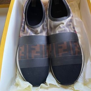 Fendi Zucca Black Red Mesh Slip On Sneakers SZ 37